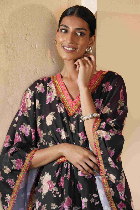 Women's Floral Printed Gotta Patti Kurta With Palazzos - Ahalyaa