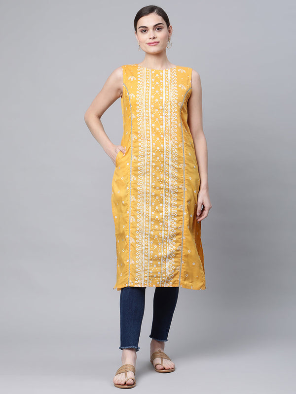 Women's Mustard Cotton Printed Kurta By Ahalyaa