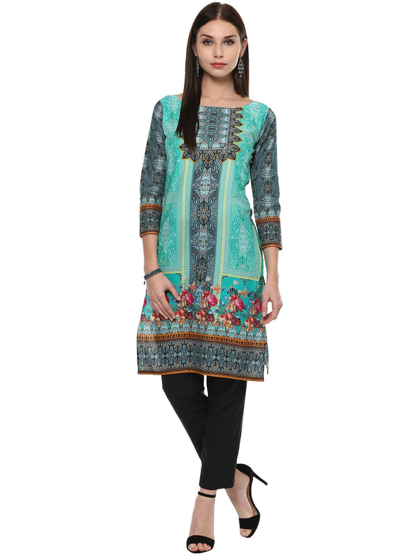 Women's Green Cotton Digital Printed Only Kurti - Ahalyaa