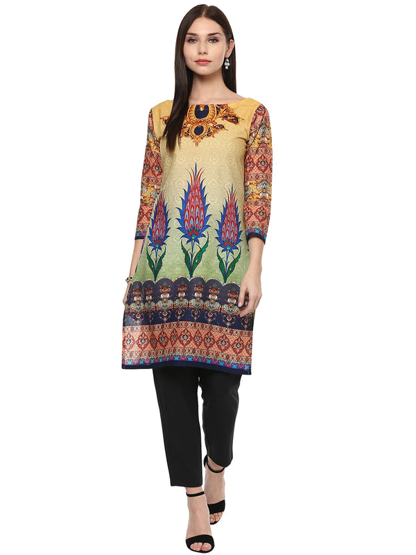 Women's Multicoloured Digital Printed Cotton Only Kurti - Ahalyaa