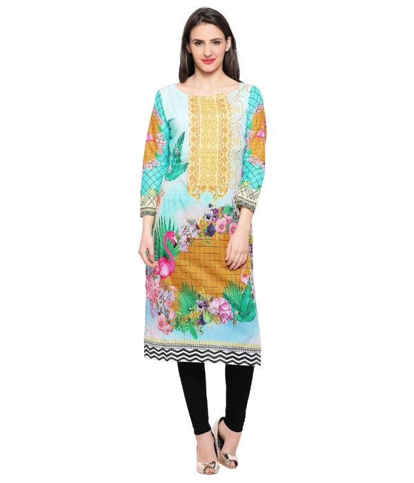 Women's Full Sleeve Digital Printed Cotton Only Kurti - Ahalyaa