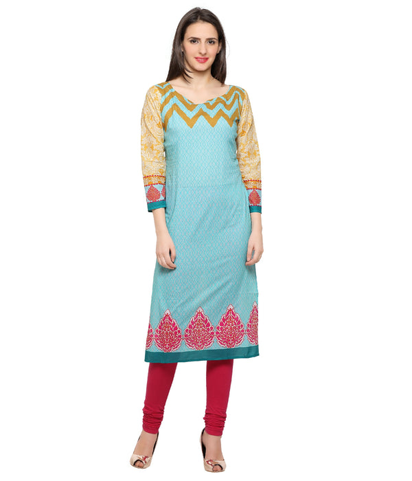 Women's Full Sleeves Digital Printed Cotton Only Kurti - Ahalyaa