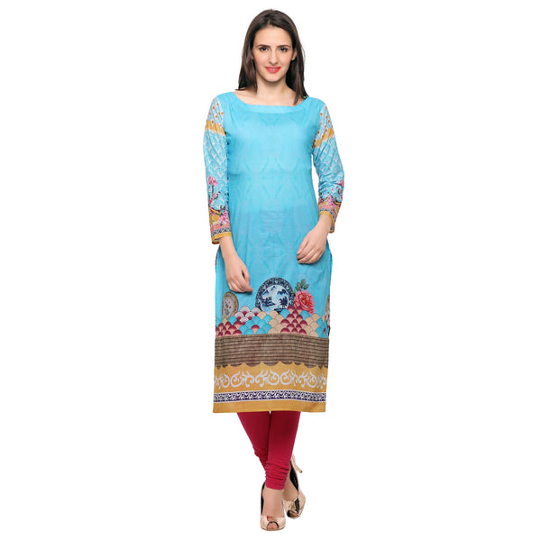 Women's Full Sleve Floral Designer Digital Printed Only Kurti - Ahalyaa