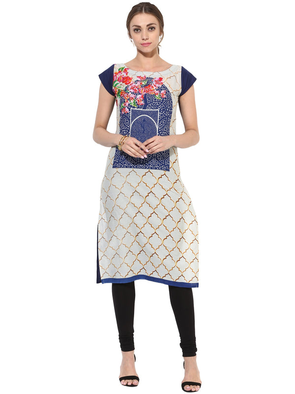 Women's Morrocon Digital Printed Blue Cotton Only Kurti - Ahalyaa