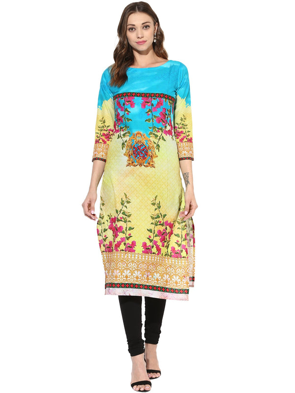 Women's Floral Pakistani Style Digital Cotton Only Kurti - Ahalyaa