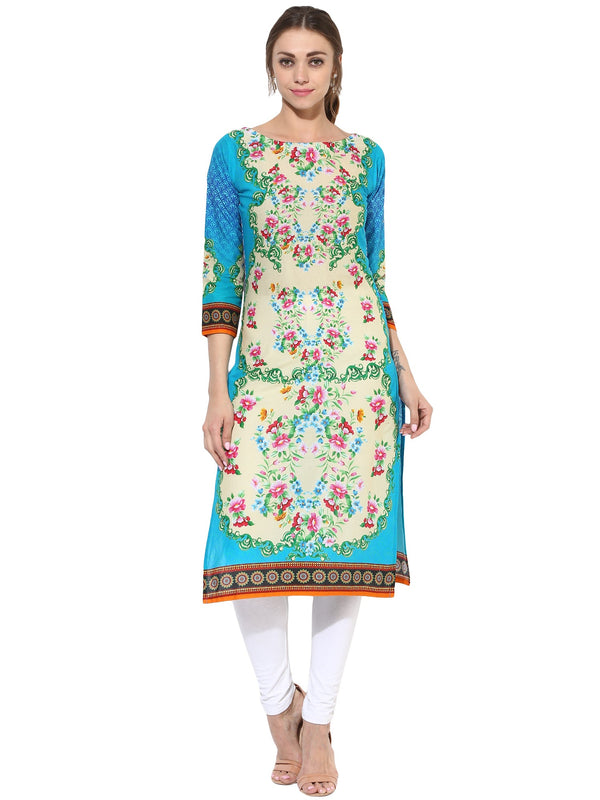 Women's Mullticolored Floral Designer Cotton Only Kurti - Ahalyaa