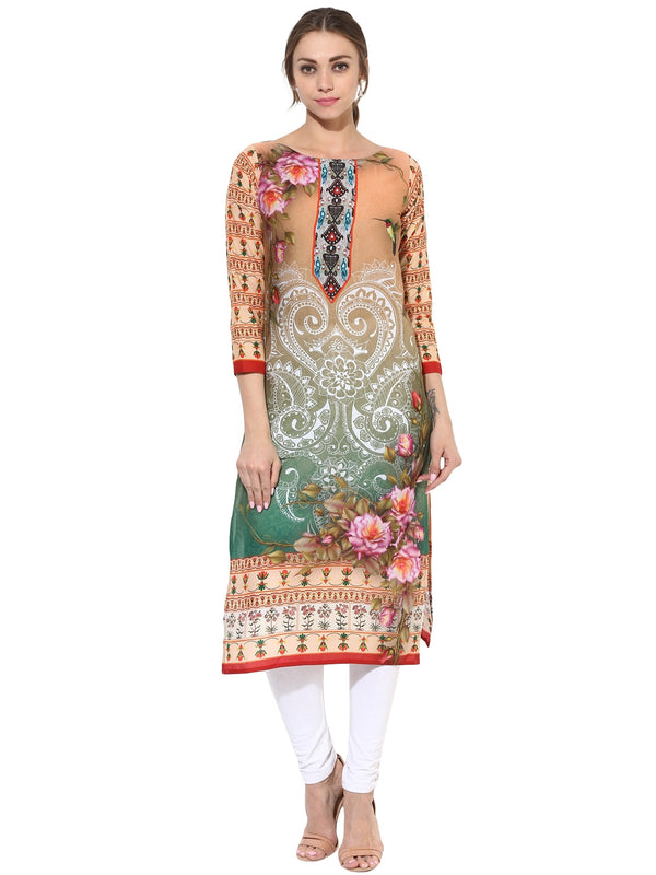 Women's Designer Cotton Printed Only Kurti With 3/4Th Sleeves - Ahalyaa