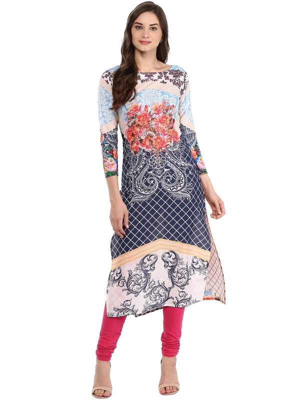 Women's Floral Summer Cotton Printed Digital Only Kurti - Ahalyaa