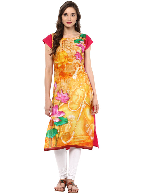 Women's Retro Ajanta Ellora Inspired Cotton Digital Only Kurti - Ahalyaa