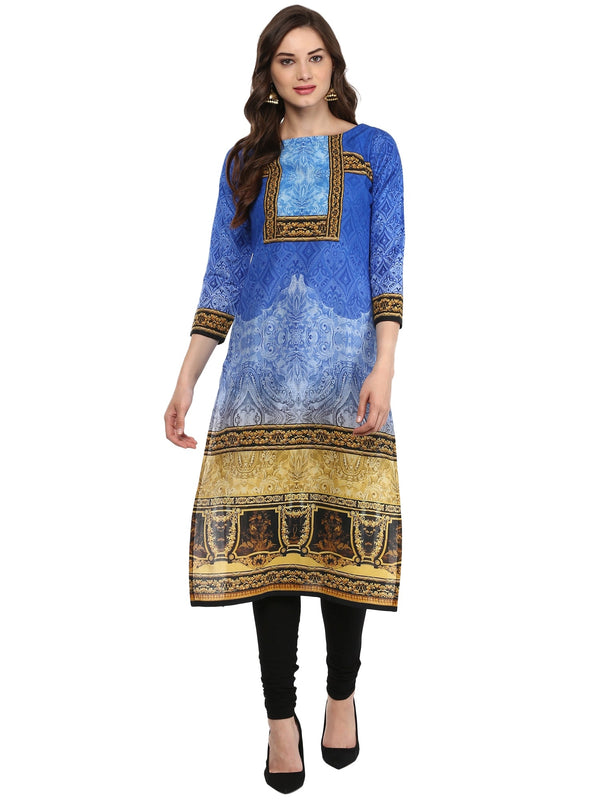 Women's Cotton Blue Digital Printed Only Kurti - Ahalyaa