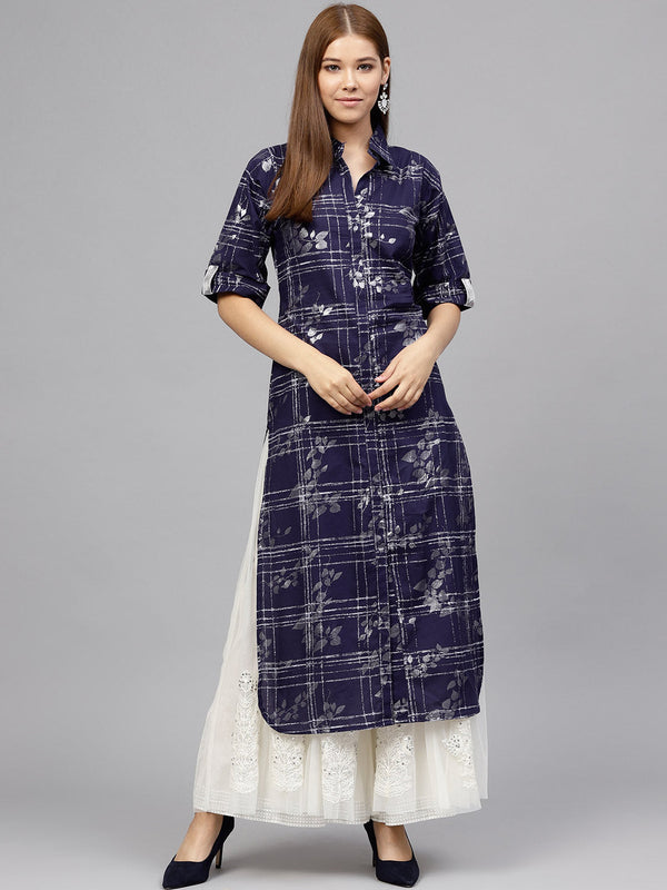 Women's Foil Print Straight Cotton Only Kurta - Ahalyaa