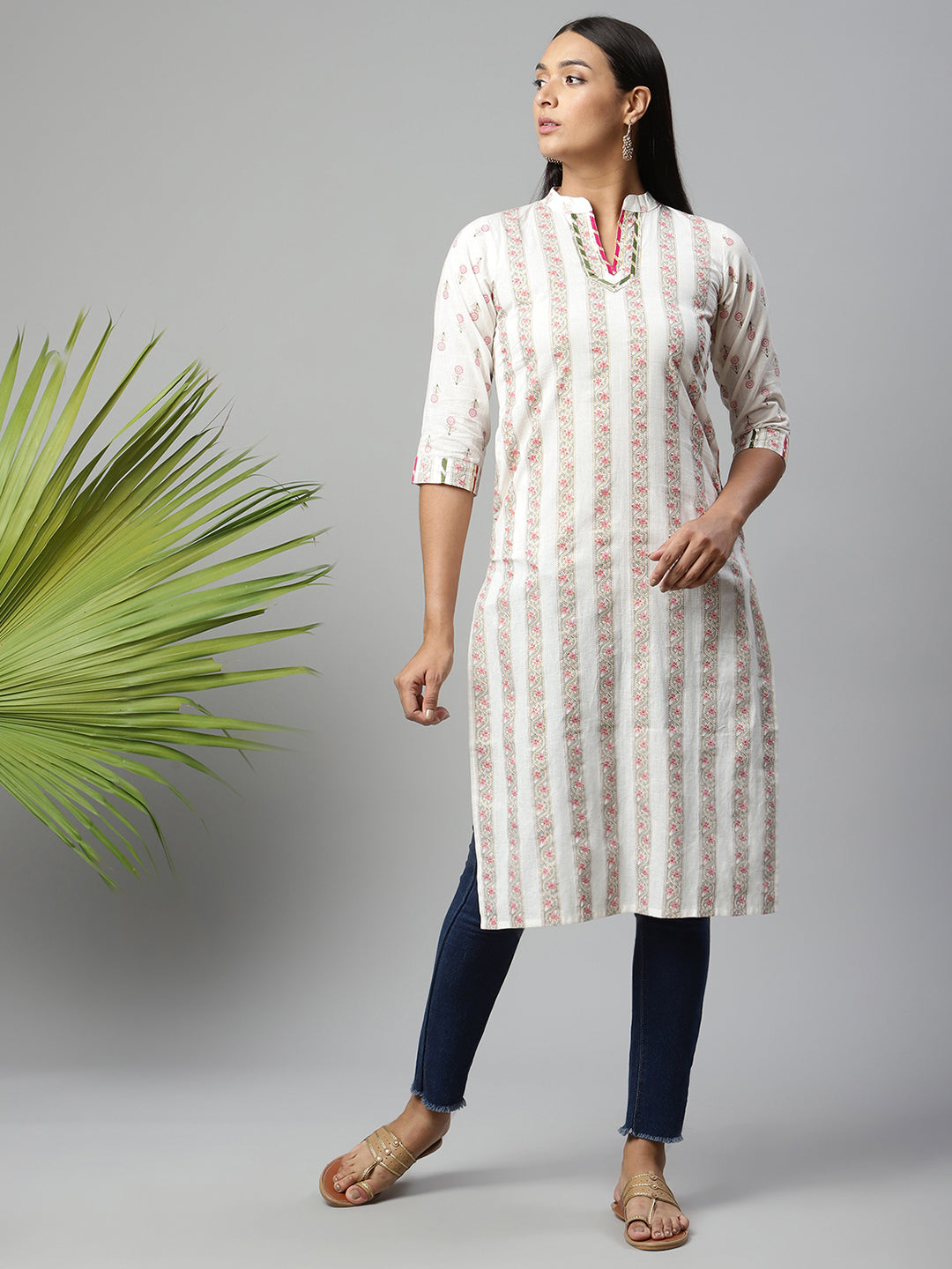 Women's Off White Pure Cotton Printed Kurtas - Ahalyaa