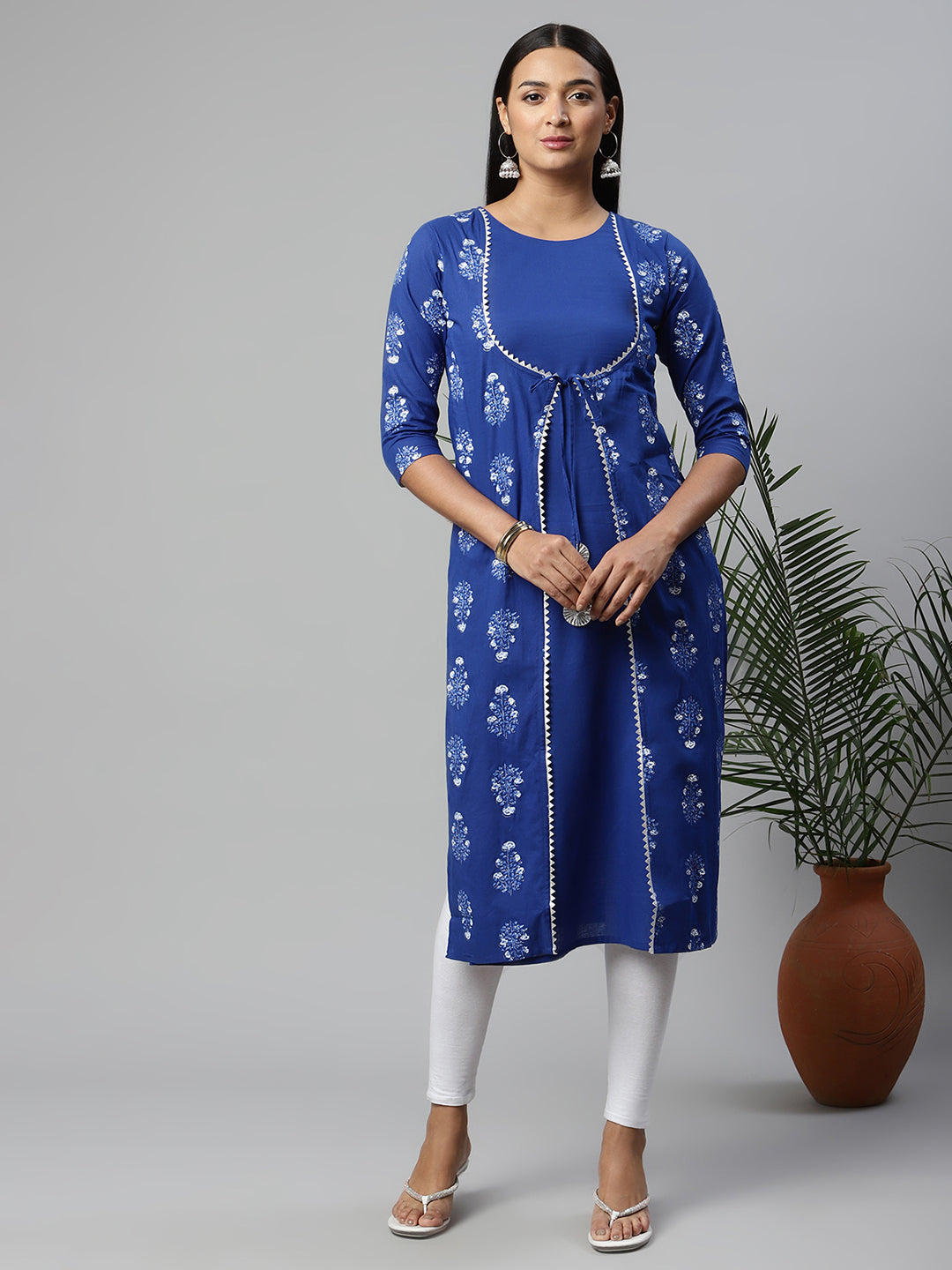 Women's Royal Blue Pure Cotton Printed Kurtas - Ahalyaa