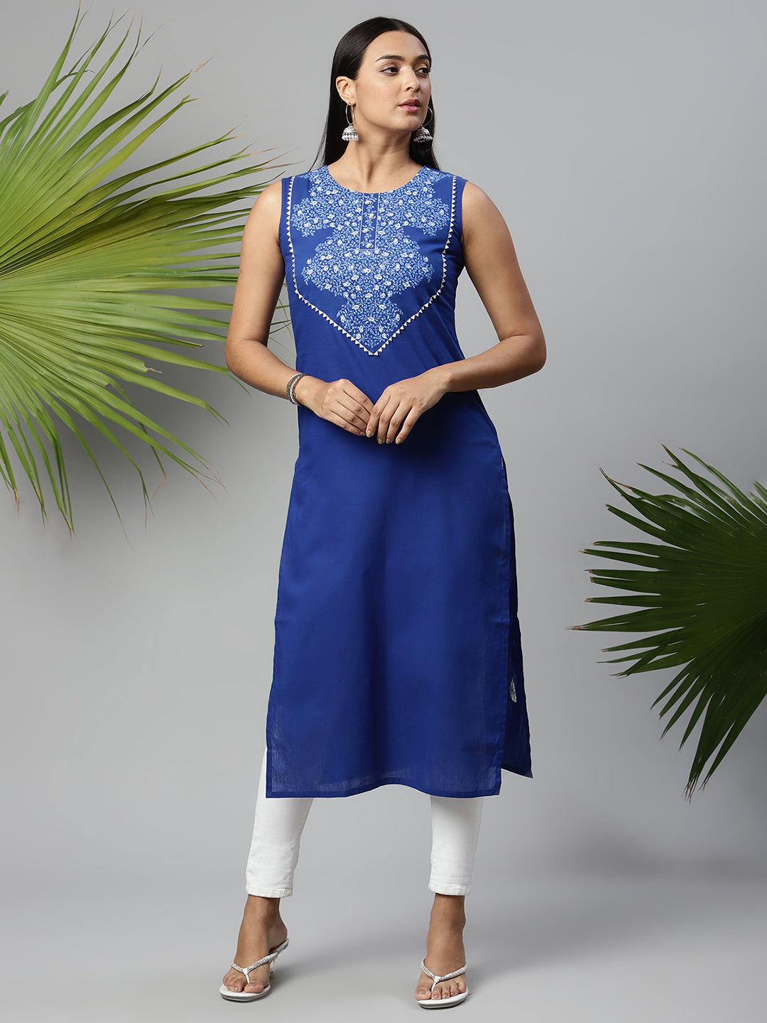 Women's Royal Blue Pure Cotton Printed Kurtas - Ahalyaa