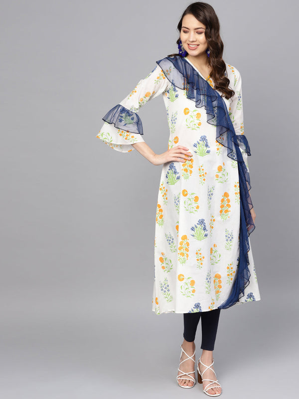 Women's Angrakha Style Printed Only Kurta - Ahalyaa