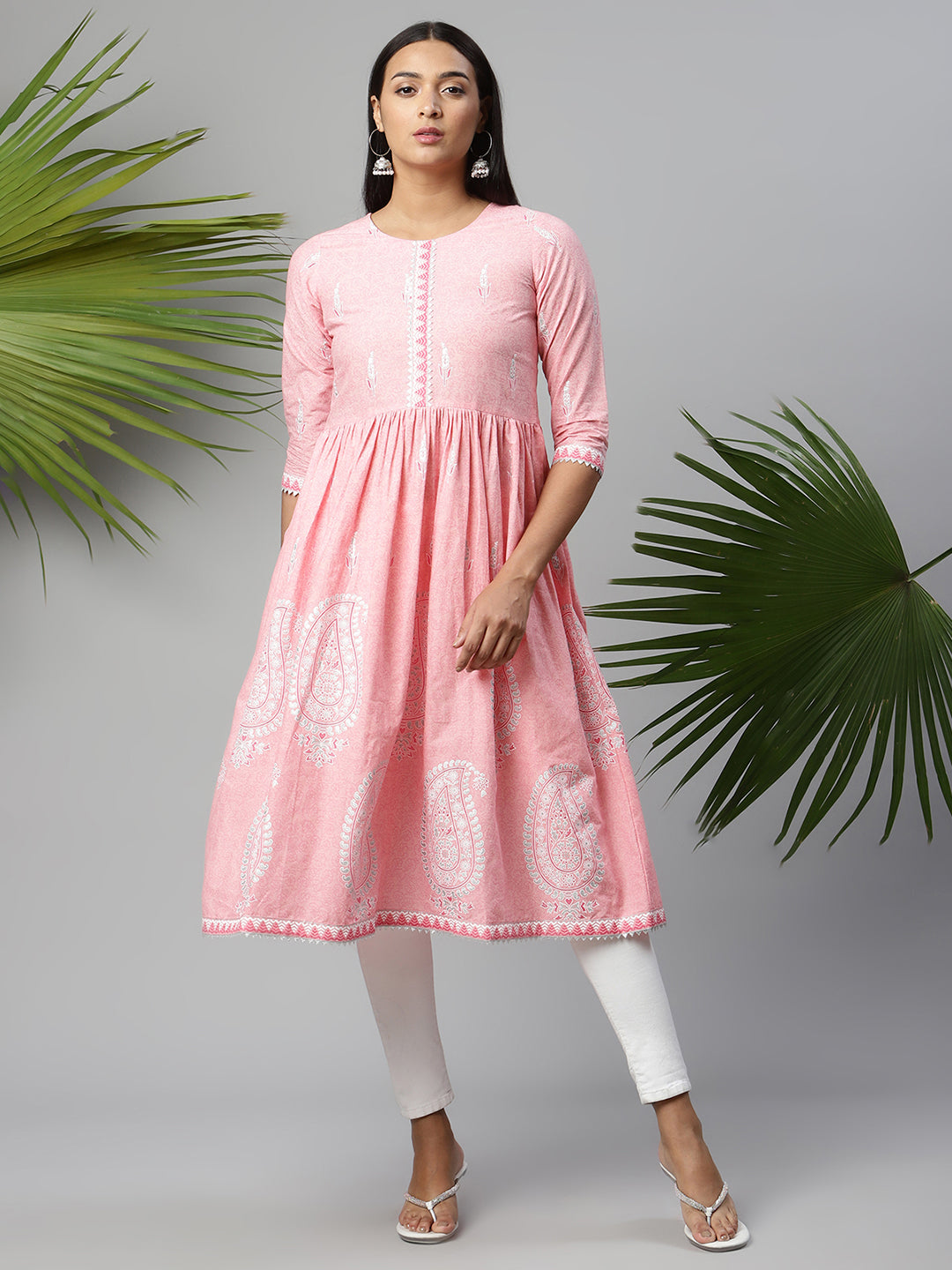 Women's Pink Pure Cotton Printed Kurtas - Ahalyaa