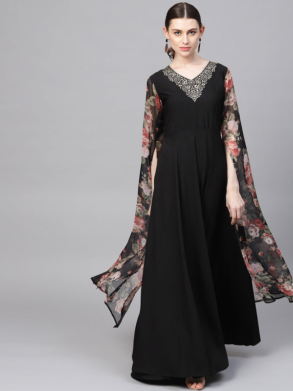 Women's Black Crepe Dress - Ahalyaa