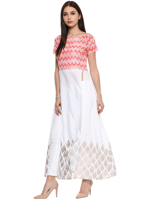 Women's Pink & White Only Kurti Gown Indo Western Top - Ahalyaa