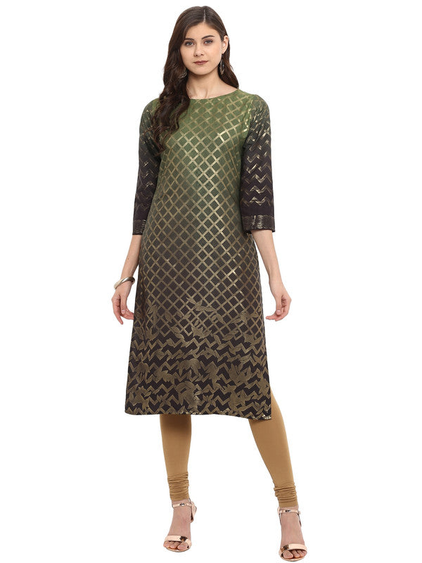 Women's Olive Green Printed Straight Kurta - Ahalyaa