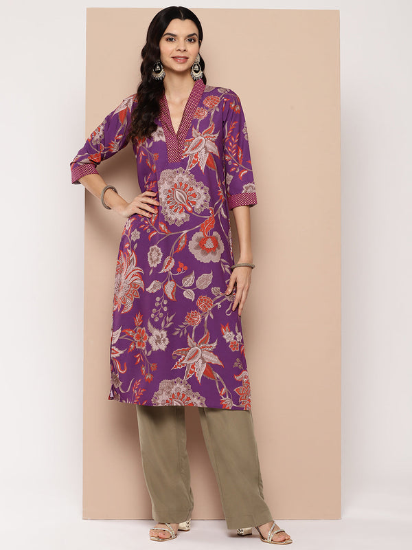 Jashvi Women Floral Printed Crepe Kurta