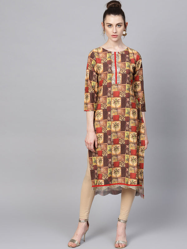 Women's Red Digital Print Straight Only Kurta - Ahalyaa