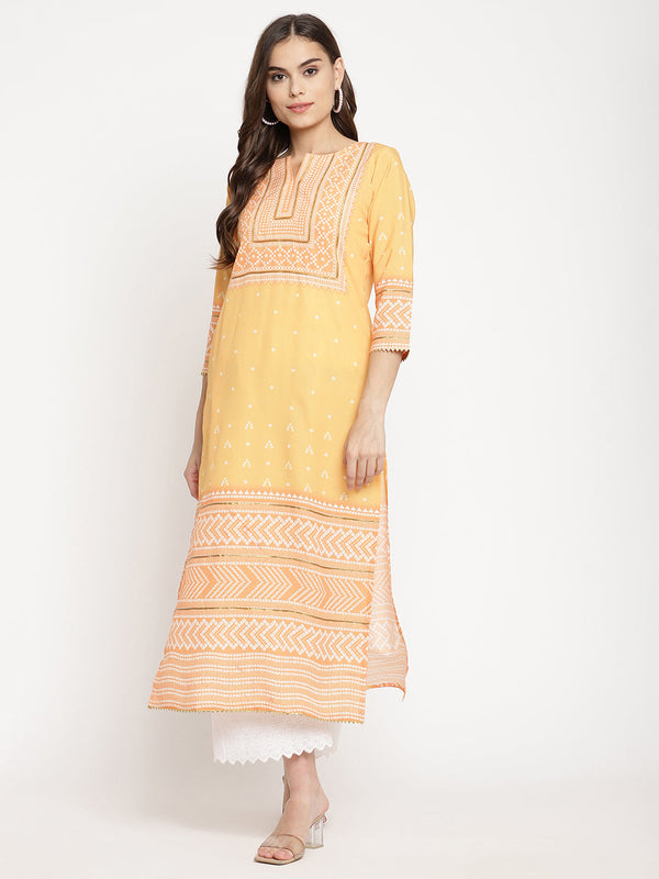 Women's Light Orange Crepe Digital Print Kurti- Ahalyaa