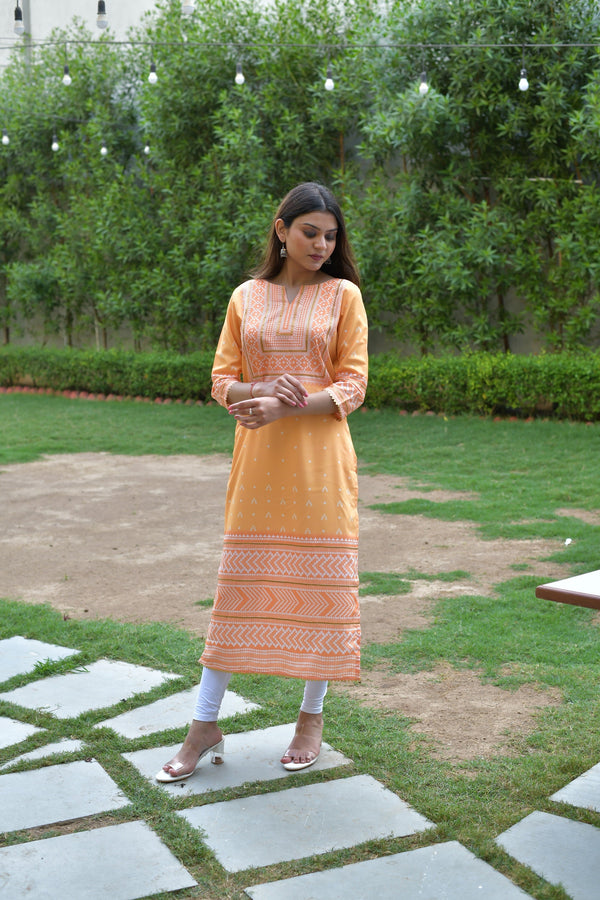 Yellow Digital Print Kurta