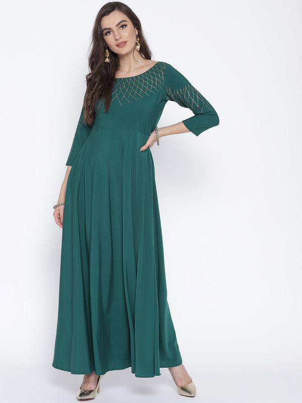 Women's Turquoise Crepe Kurta Dress - Ahalyaa