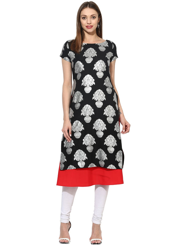 Women's Black Color Cap Sleeve And Boat Neck Crepe Only Kurti - Ahalyaa