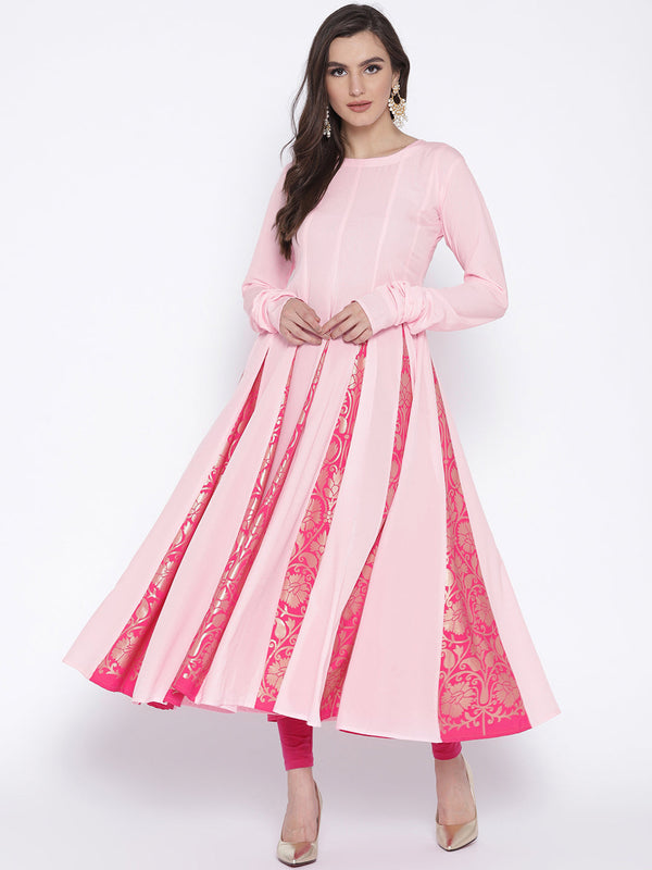 Women's Pink Crepe Printed Anarkali Kurta- Ahalyaa