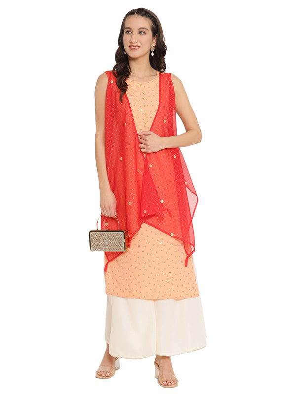 Printed Kurta with Attached Shrug