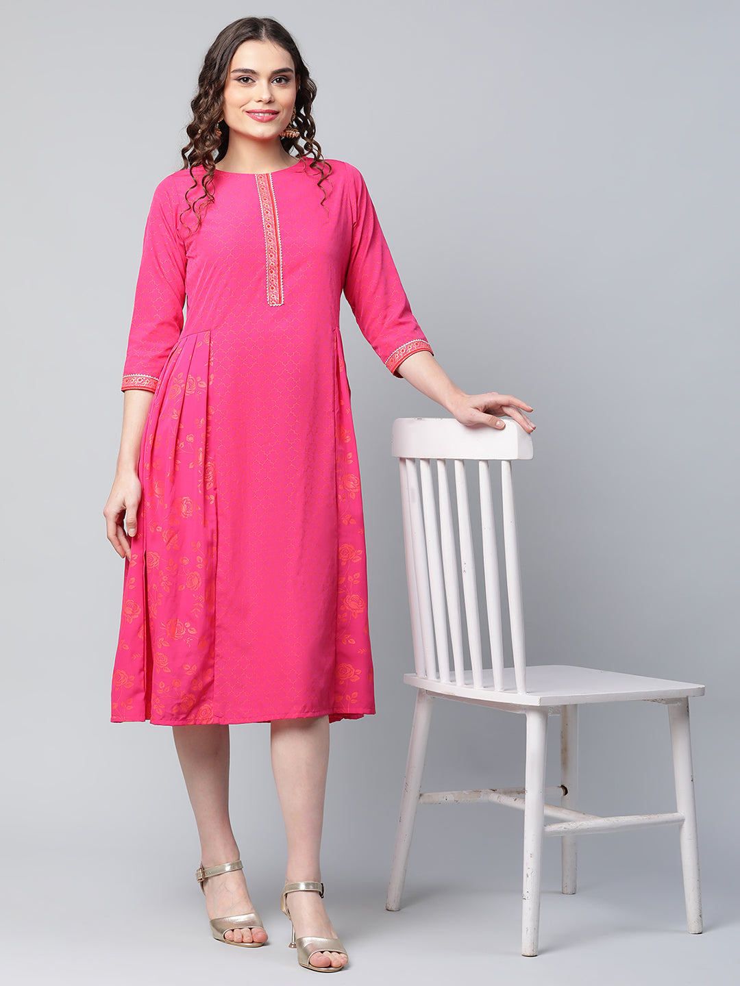 Women's Pink Crepe Printed Kurtas - Ahalyaa