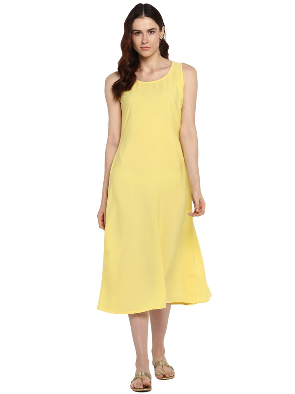 Women's Plain Crepe Yellow Flared Underslip For Transparent Only Kurtas - Ahalyaa