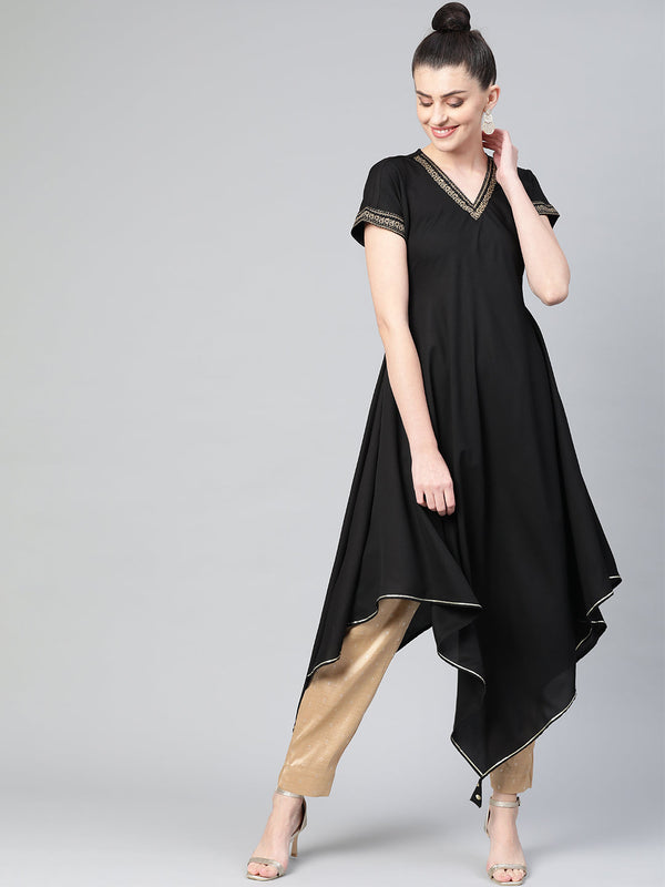 Women's Black Kimono Style Kurta From Ahalyaa - Ahalyaa