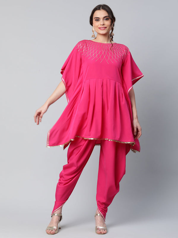 Women's Pink Crepe Glitter Printed Kurta With Dhoti Pants - Ahalyaa