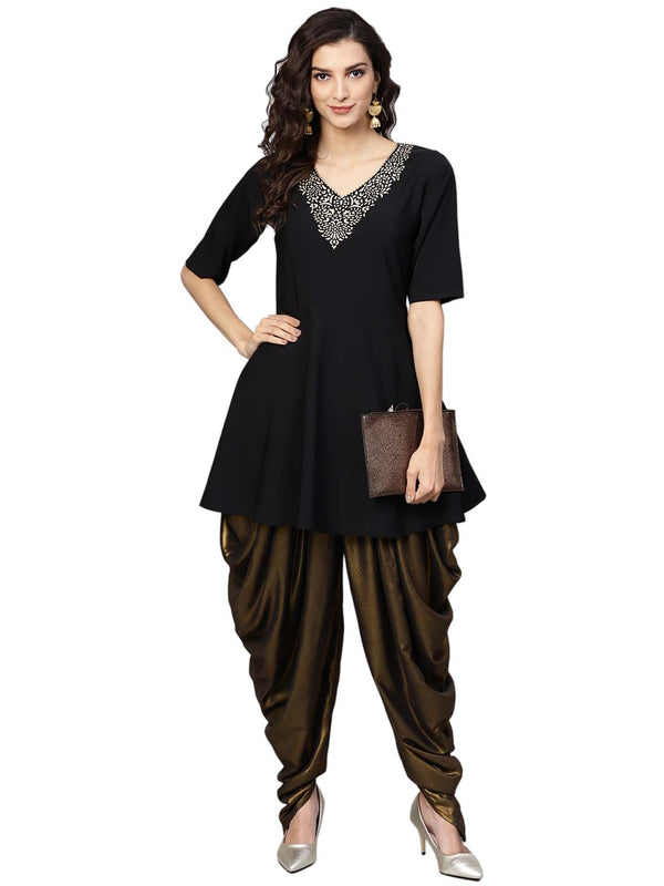 Black & Gold A-line Kurta Sets