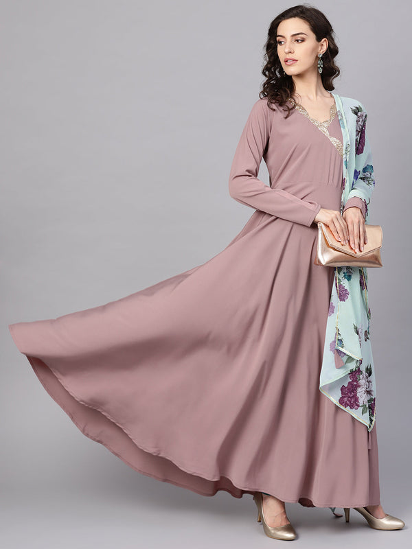 Women's Mauve A-Line Kurta With Dupatta- Ahalyaa