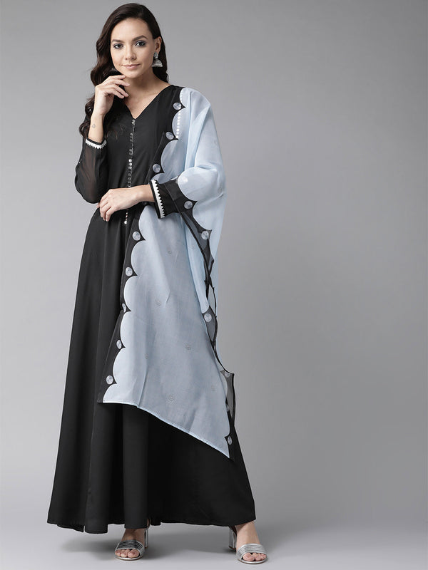 Black Solid Maxi Dress With Dupatta