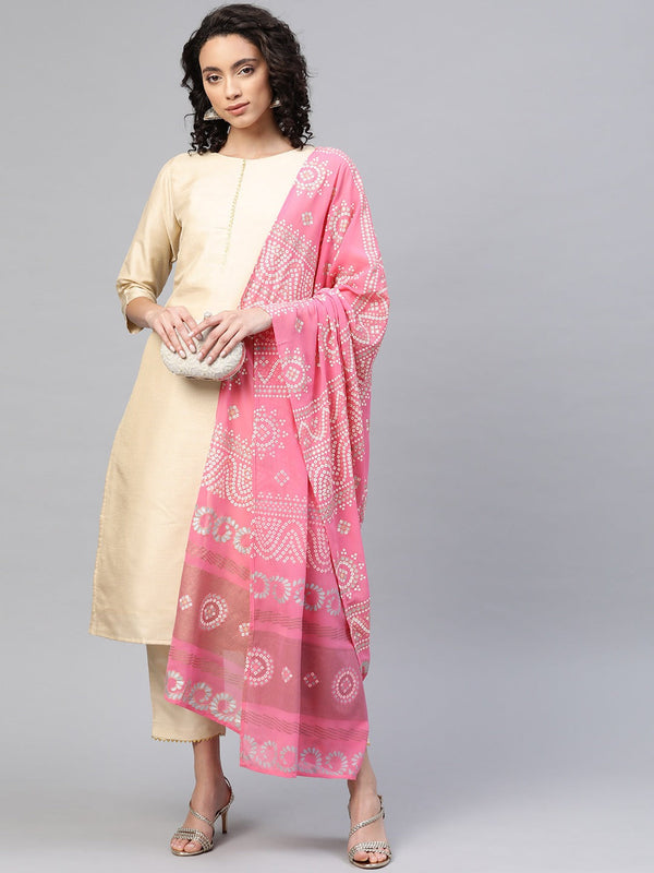 Women's Beige Poly Silk Solid Kurta Pant With Dupatta Set - Ahalyaa