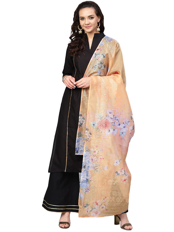 Women's Black Cotton Solid Kurta Palazzo Set With Printed Dupatta - Ahalyaa