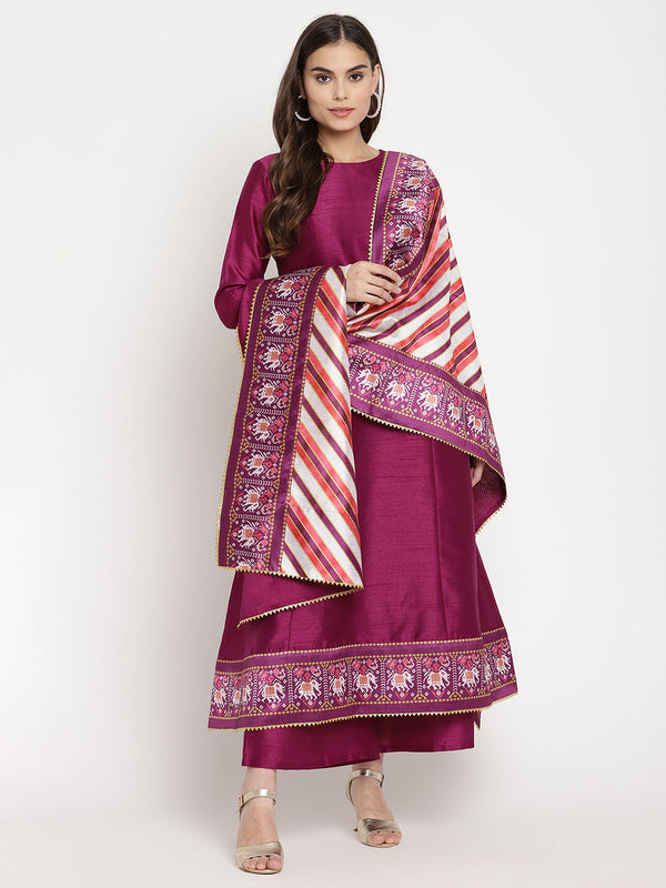 Women's Purple Poly Silk Solid Kurta Palazzo Set With Dupatta- Ahalyaa