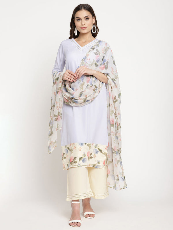 Women's Powder Blue Crepe Kurta Palazzo Set With Dupatta- Ahalyaa