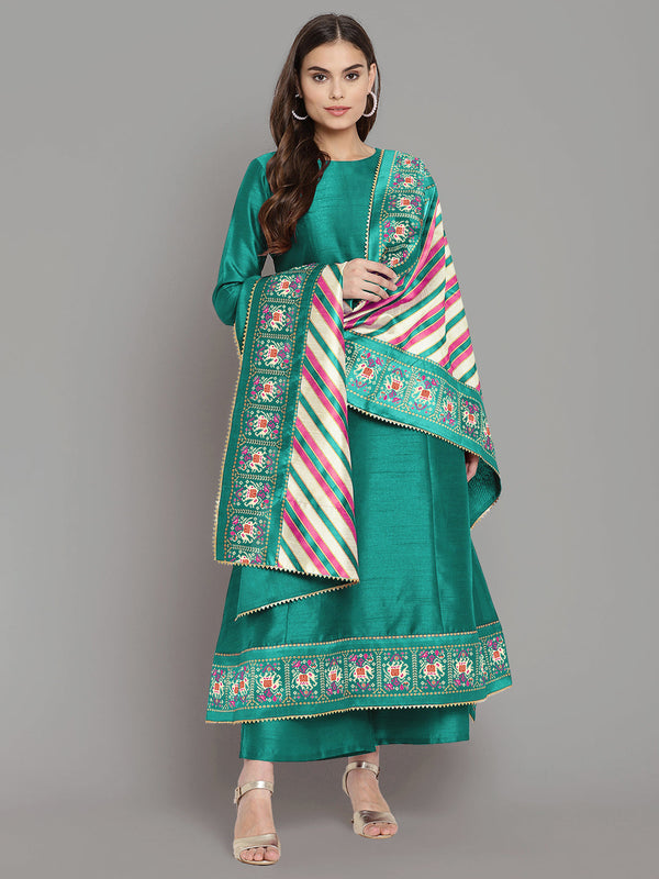 Sea Green Printed Gotta Patti Kurti with Palazzos & Dupatta