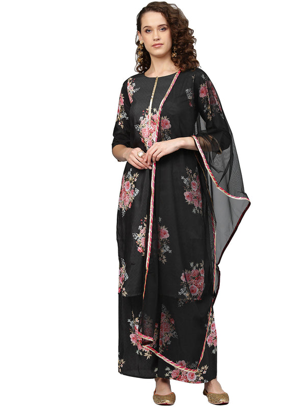 Black Printed Kurta Set for Women's