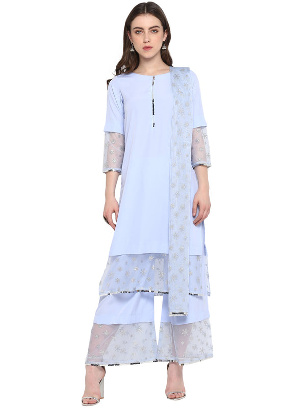 Women's  Light Blue Kurta Set  - Ahalyaa