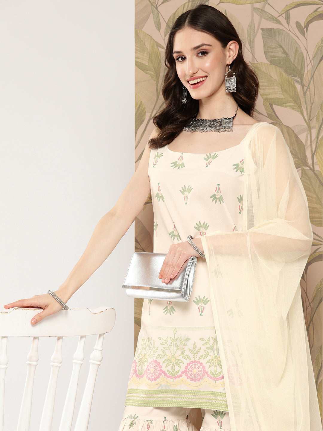 Women's Floral Printed Regular Kurti With Sharara & With Dupatta - Ahalyaa