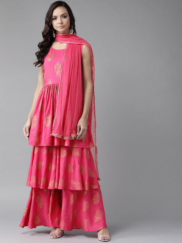 Women's S Pink Kurta Set - Ahalyaa