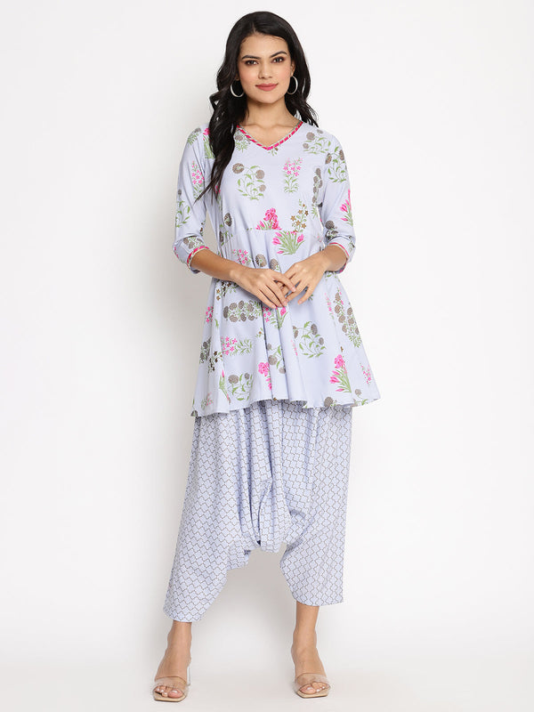 Women's  Crepe Printed Top With Harem Pant- Ahalyaa