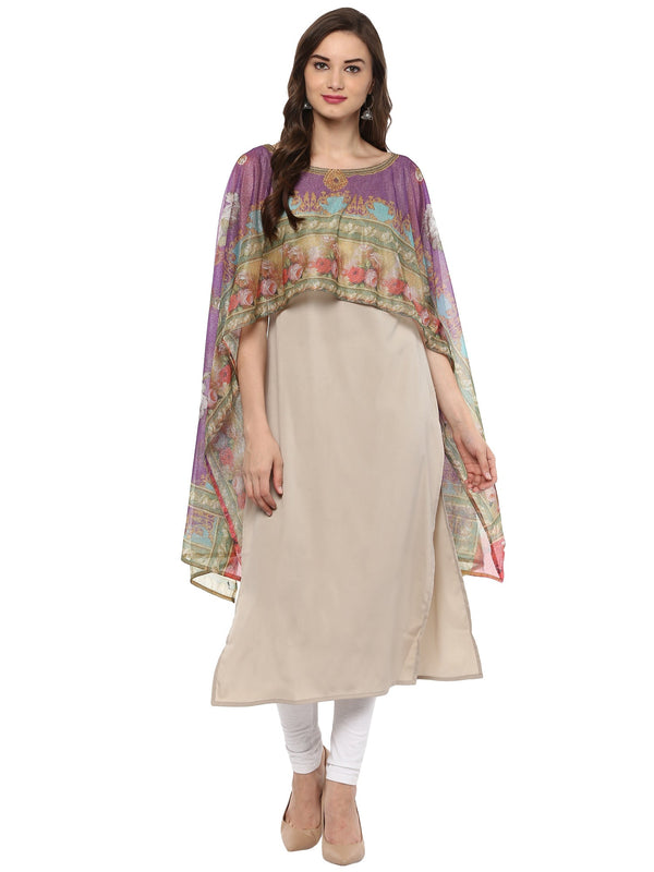 Women's Cape Dupatta Style Crepe Only Kurti - Ahalyaa