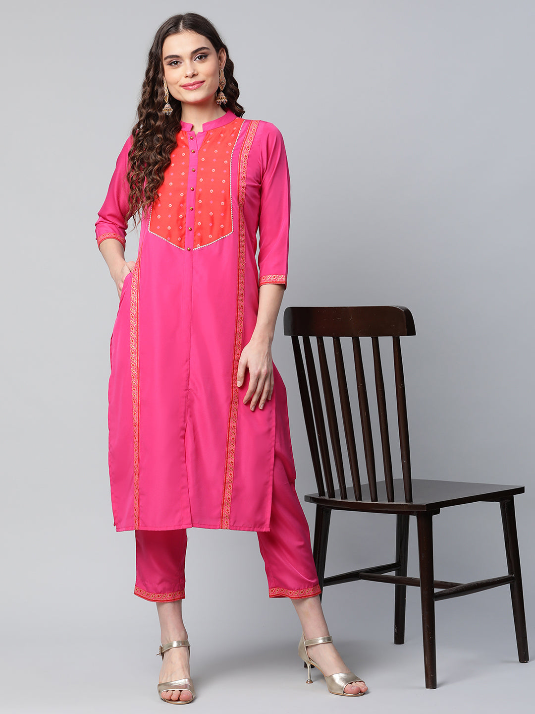 Women's Pink Crepe Printed Kurta Pant Set - Ahalyaa